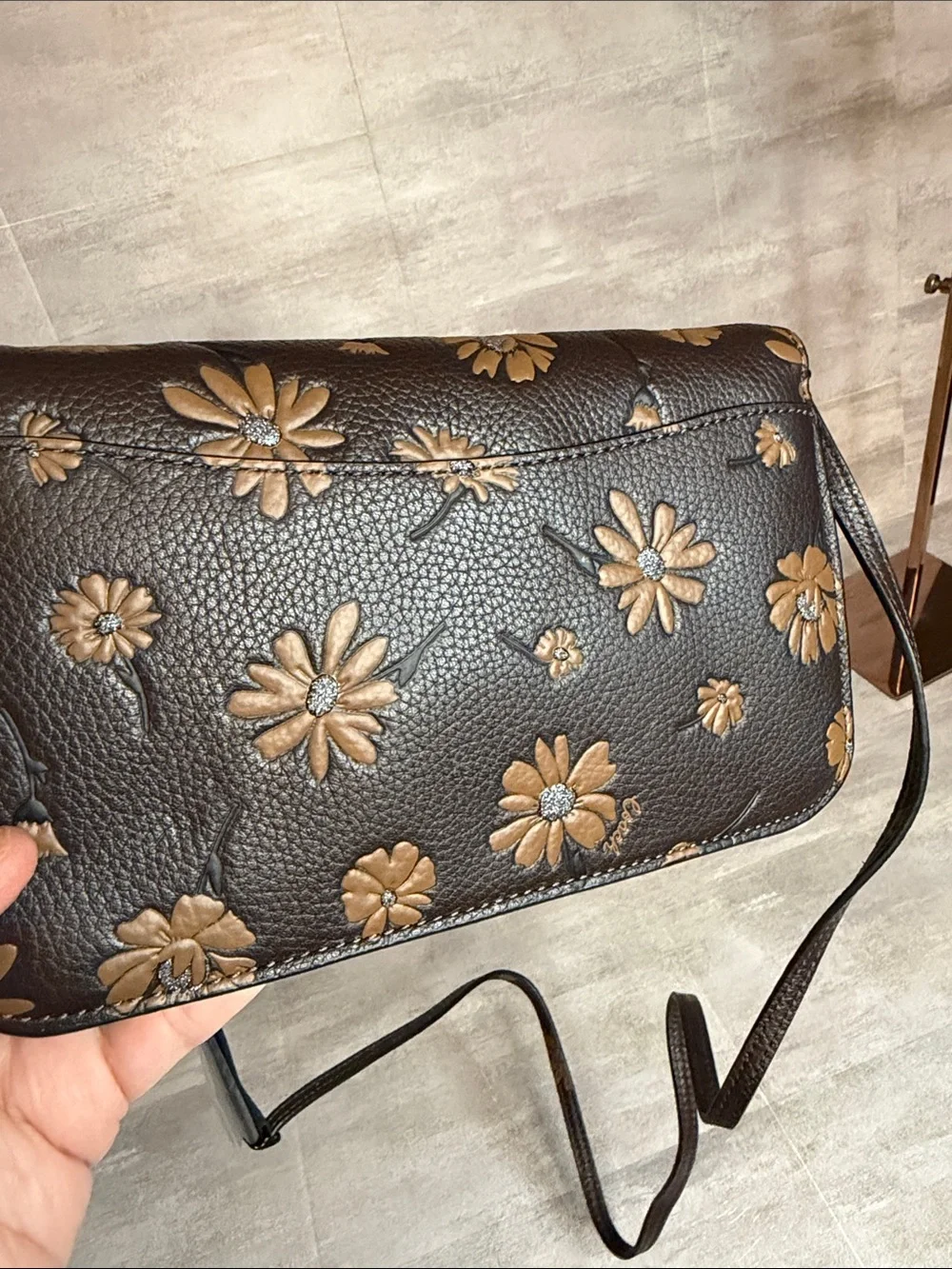 COACH- Hayden Brown Floral Leather Crossbody Bag with Tan Flowers NWT